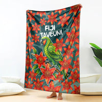 Fiji Taveuni Parrot Blanket Tropical Waterfall Landscape With Floral Tribal Pattern TS04 - Polynesian Pride