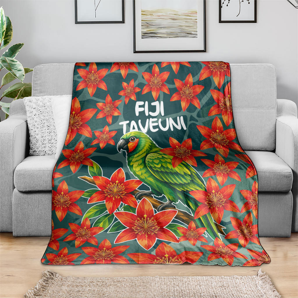Fiji Taveuni Parrot Blanket Tropical Waterfall Landscape With Floral Tribal Pattern TS04 - Polynesian Pride