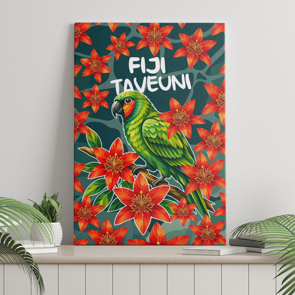 Fiji Taveuni Parrot Canvas Wall Art Tropical Waterfall Landscape With Floral Tribal Pattern TS04 - Polynesian Pride