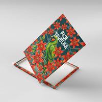 Fiji Taveuni Parrot Canvas Wall Art Tropical Waterfall Landscape With Floral Tribal Pattern TS04 With Frame Green Orange - Polynesian Pride