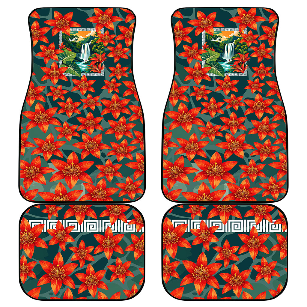 Fiji Taveuni Parrot Car Mats Tropical Waterfall Landscape With Floral Tribal Pattern TS04 - Polynesian Pride