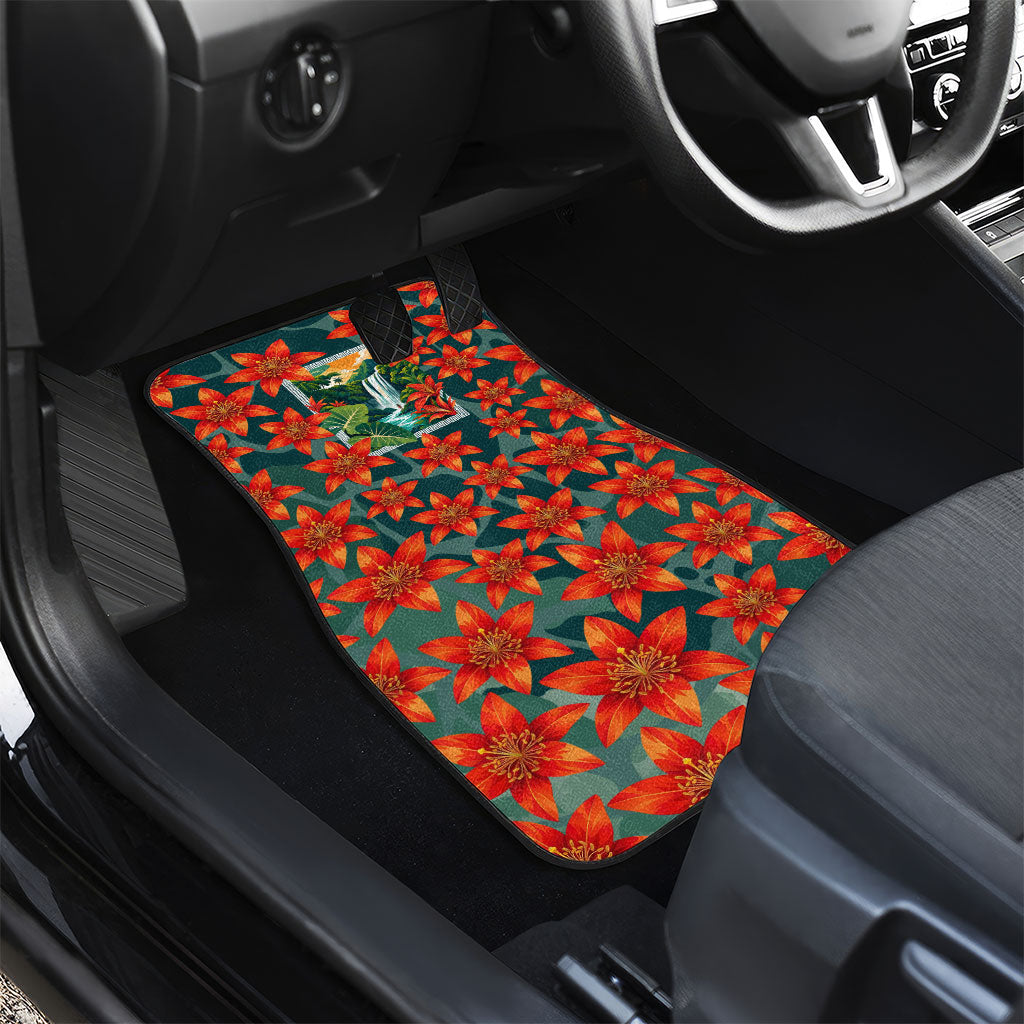 Fiji Taveuni Parrot Car Mats Tropical Waterfall Landscape With Floral Tribal Pattern TS04 - Polynesian Pride
