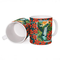 Fiji Taveuni Parrot Ceramic Mug Tropical Waterfall Landscape With Floral Tribal Pattern TS04 - Polynesian Pride