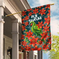 Fiji Taveuni Parrot Garden Flag Tropical Waterfall Landscape With Floral Tribal Pattern TS04 House Flag Green Orange - Polynesian Pride