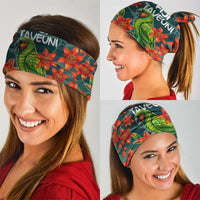Fiji Taveuni Parrot Neck Gaiter Tropical Waterfall Landscape With Floral Tribal Pattern TS04 - Polynesian Pride
