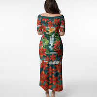 Fiji Taveuni Parrot Puletasi Tropical Waterfall Landscape With Floral Tribal Pattern TS04 - Polynesian Pride