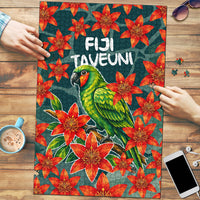 Fiji Taveuni Parrot Puzzle Tropical Waterfall Landscape With Floral Tribal Pattern TS04 Green Orange - Polynesian Pride