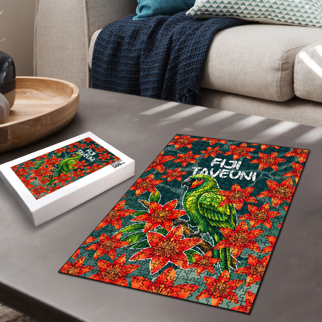 Fiji Taveuni Parrot Puzzle Tropical Waterfall Landscape With Floral Tribal Pattern TS04 - Polynesian Pride