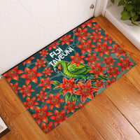 Fiji Taveuni Parrot Rubber Doormat Tropical Waterfall Landscape With Floral Tribal Pattern TS04 - Polynesian Pride