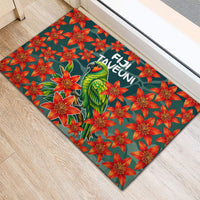 Fiji Taveuni Parrot Rubber Doormat Tropical Waterfall Landscape With Floral Tribal Pattern TS04 - Polynesian Pride