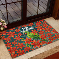 Fiji Taveuni Parrot Rubber Doormat Tropical Waterfall Landscape With Floral Tribal Pattern TS04 - Polynesian Pride