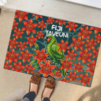Fiji Taveuni Parrot Rubber Doormat Tropical Waterfall Landscape With Floral Tribal Pattern TS04 - Polynesian Pride