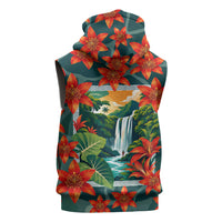 Fiji Taveuni Parrot Sleeveless Hoodie Tropical Waterfall Landscape With Floral Tribal Pattern TS04 - Polynesian Pride