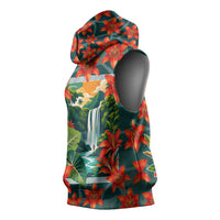 Fiji Taveuni Parrot Sleeveless Hoodie Tropical Waterfall Landscape With Floral Tribal Pattern TS04 - Polynesian Pride