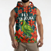 Fiji Taveuni Parrot Sleeveless Hoodie Tropical Waterfall Landscape With Floral Tribal Pattern TS04 - Polynesian Pride