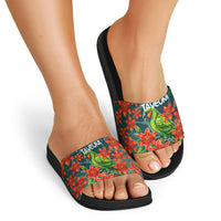 Fiji Taveuni Parrot Slide Sandals Tropical Waterfall Landscape With Floral Tribal Pattern TS04 - Polynesian Pride