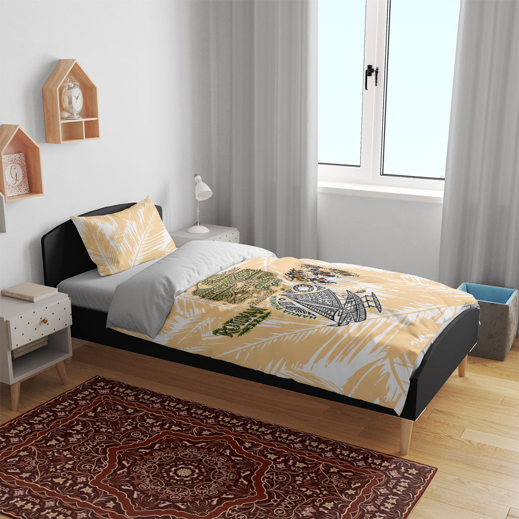 Rotuman Culture Island Pride Bedding Set Traditional Polynesian Tribal Pattern With Island Map