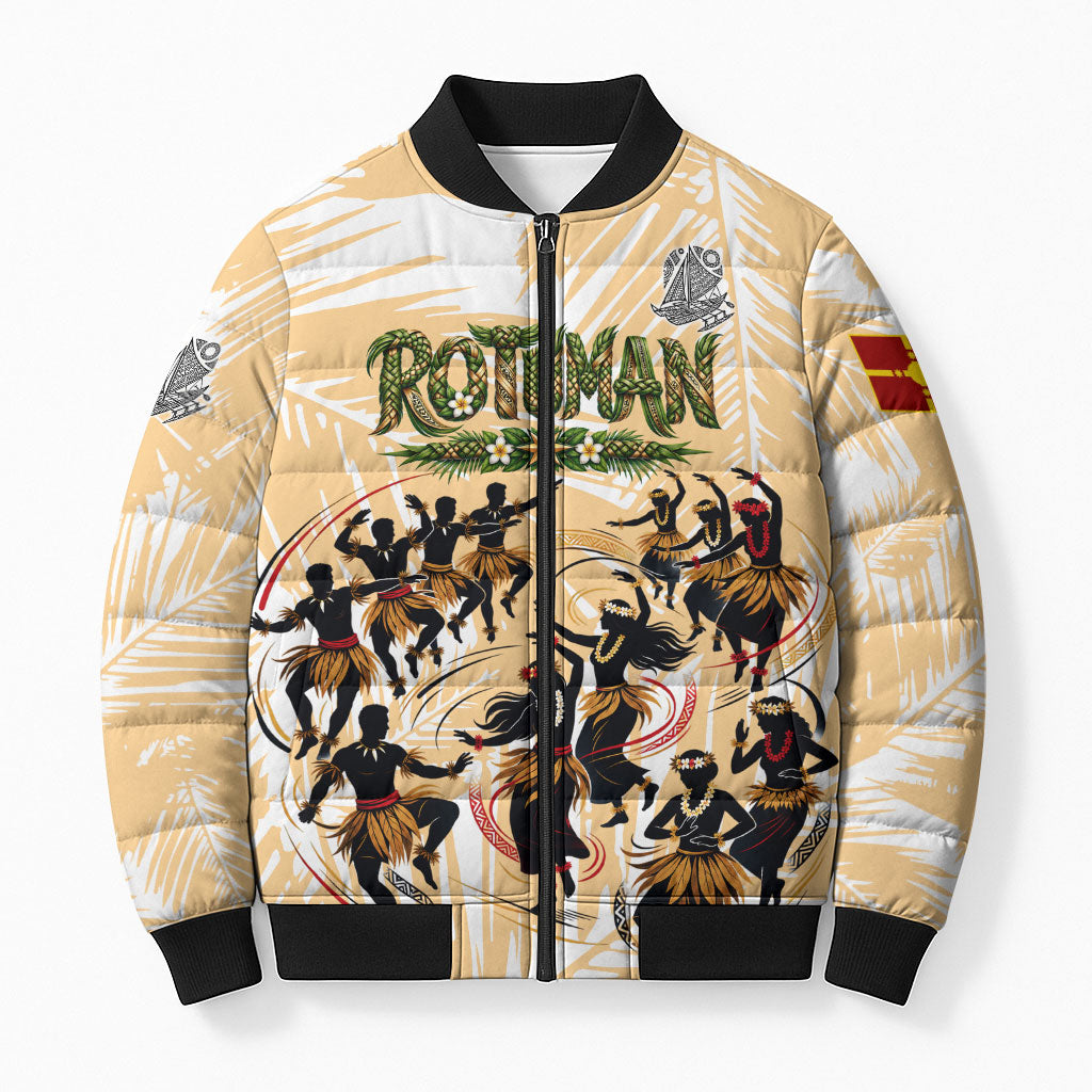 Rotuman Culture Island Pride Bomber Puffer Jacket Traditional Polynesian Tribal Pattern With Island Map