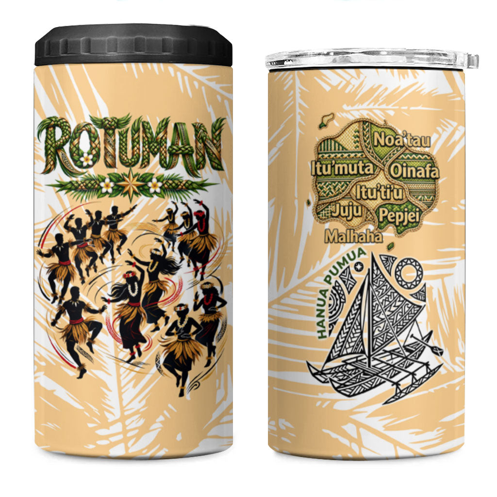 Rotuman Culture Island Pride 4 in 1 Can Cooler Tumbler Traditional Polynesian Tribal Pattern With Island Map