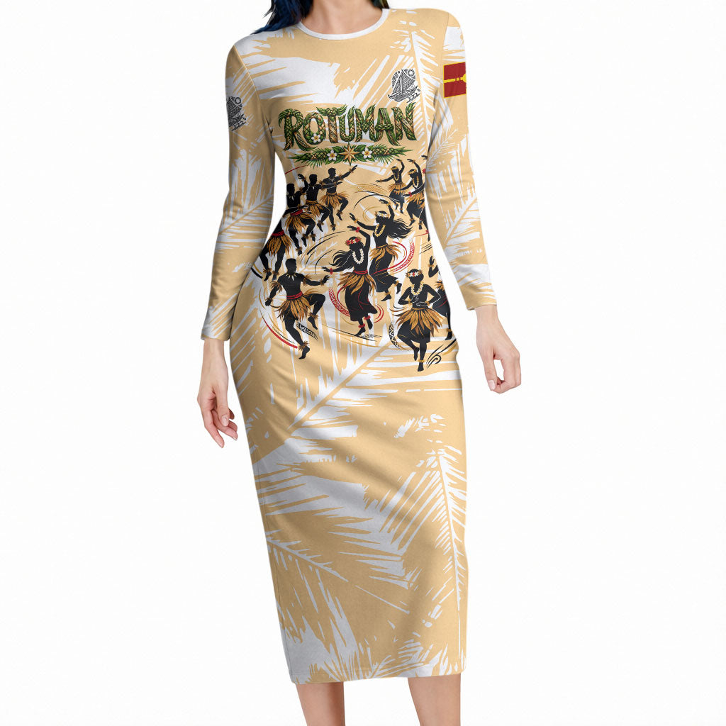 Rotuman Culture Island Pride Long Sleeve Bodycon Dress Traditional Polynesian Tribal Pattern With Island Map
