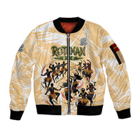 Rotuman Culture Island Pride Sleeve Zip Bomber Jacket Traditional Polynesian Tribal Pattern With Island Map TS04 Unisex Yellow Beige - Polynesian Pride