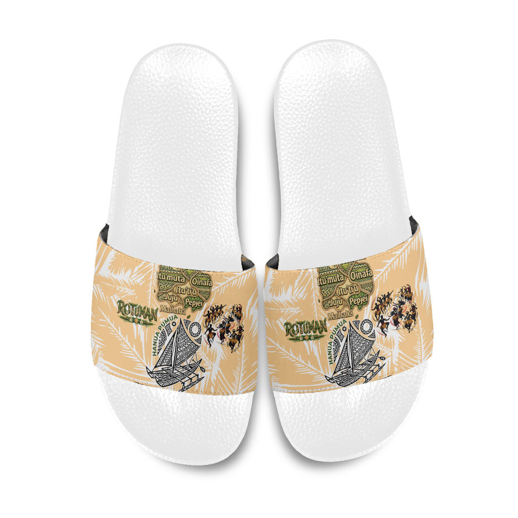 Rotuman Culture Island Pride Slide Sandals Traditional Polynesian Tribal Pattern With Island Map TS04 Yellow Beige - Polynesian Pride