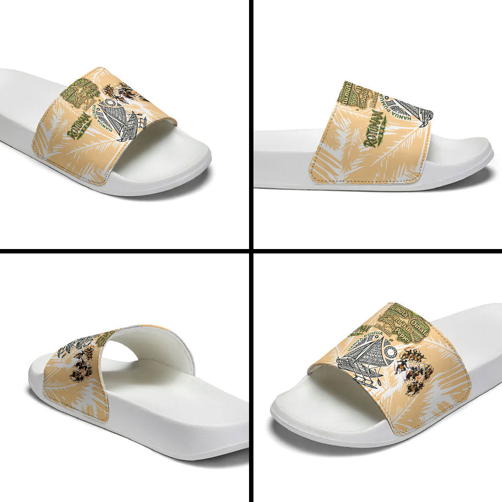 Rotuman Culture Island Pride Slide Sandals Traditional Polynesian Tribal Pattern With Island Map TS04 - Polynesian Pride