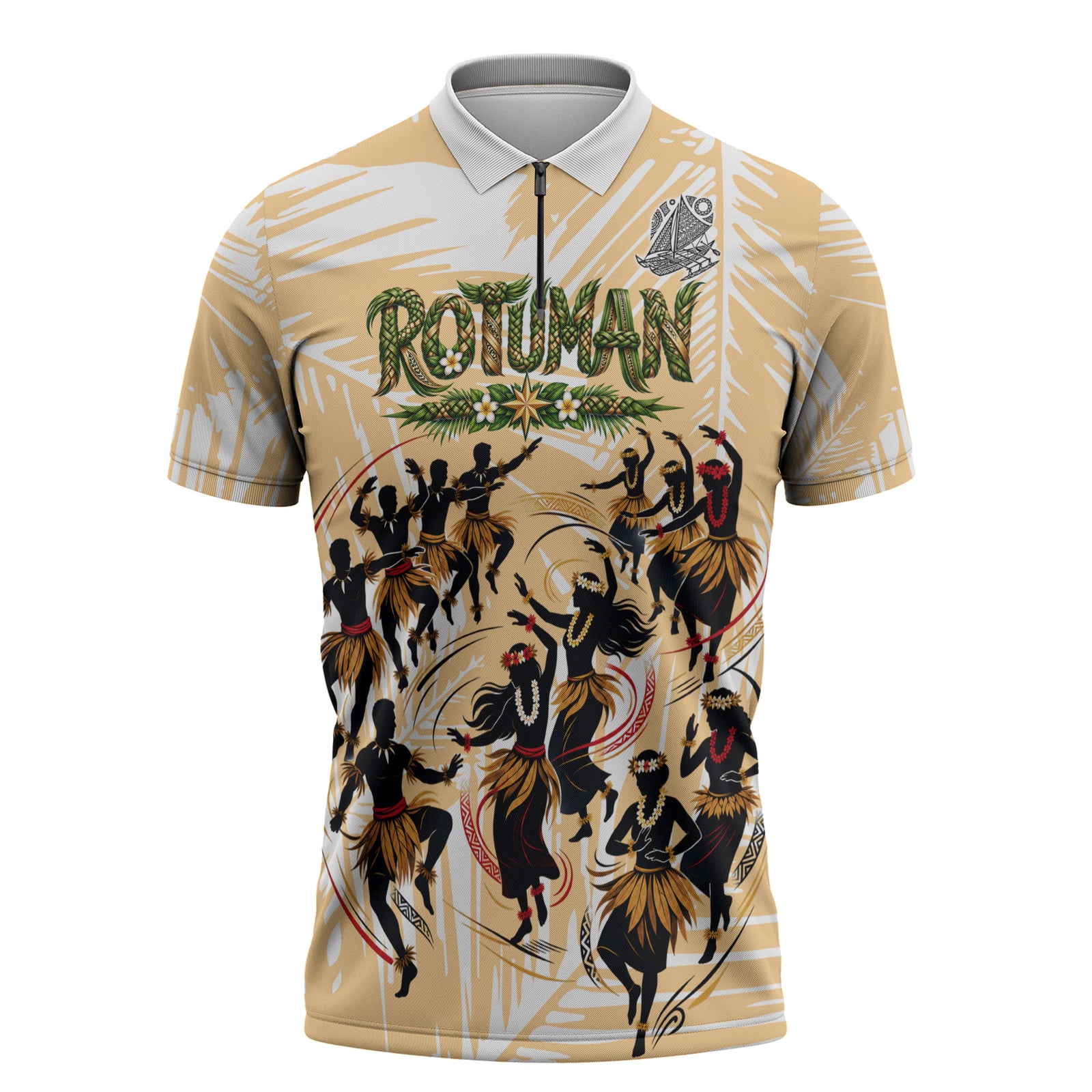 Rotuman Culture Island Pride Zipper Polo Shirt Traditional Polynesian Tribal Pattern With Island Map TS04 Yellow Beige - Polynesian Pride