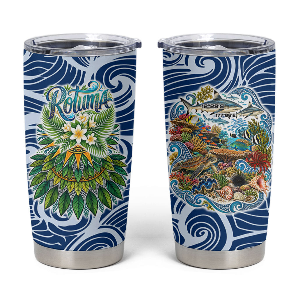 Rotuma Fiji Island Pride Tumbler Cup Ocean Wave Coral Reef Marine Life Tribal Tattoo TS04 Blue Green - Polynesian Pride