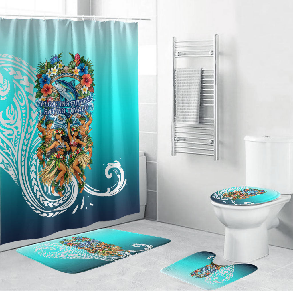 Floating Future Saving Tuvalu Bathroom Set Ocean Blue Pacific Polynesian Cultural Art Marine Wildlife