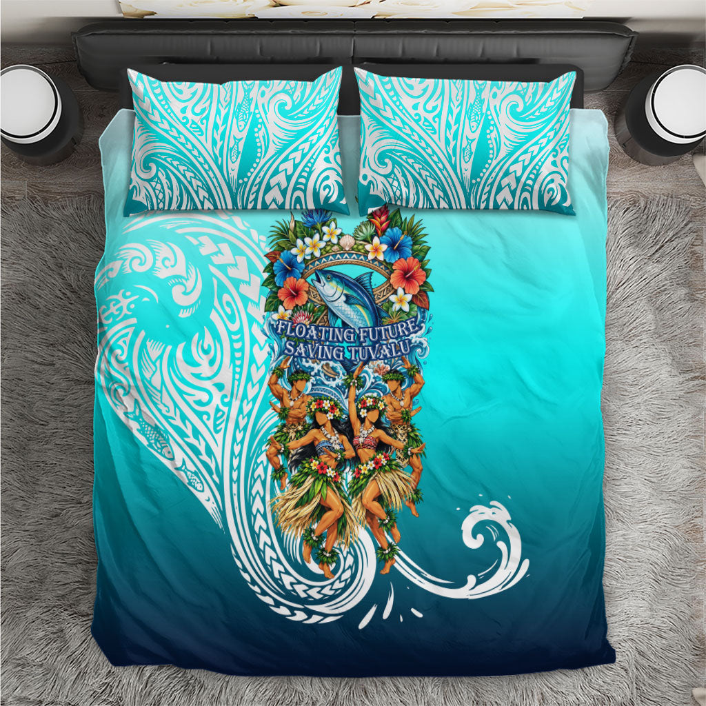 Floating Future Saving Tuvalu Bedding Set Ocean Blue Pacific Polynesian Cultural Art Marine Wildlife