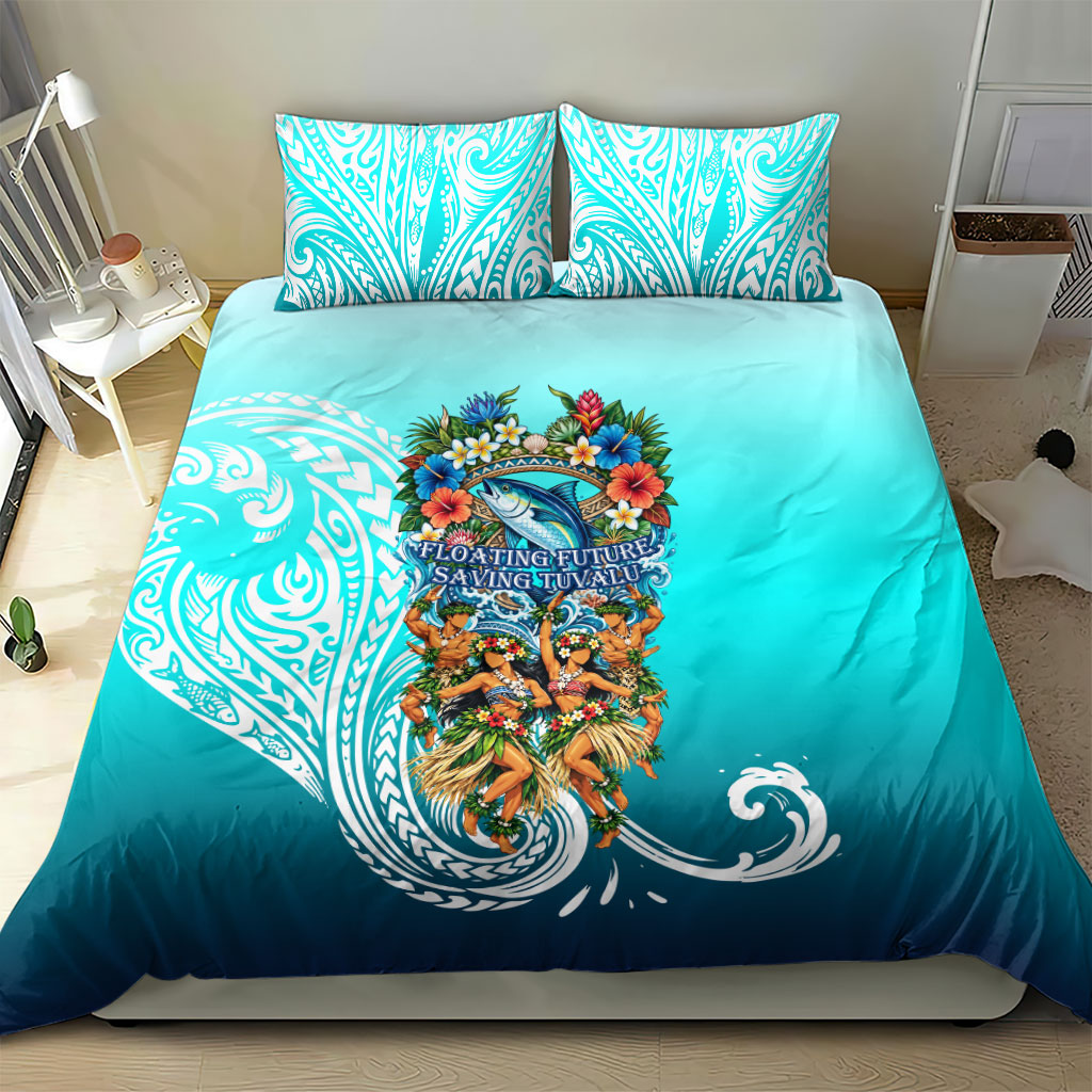 Floating Future Saving Tuvalu Bedding Set Ocean Blue Pacific Polynesian Cultural Art Marine Wildlife