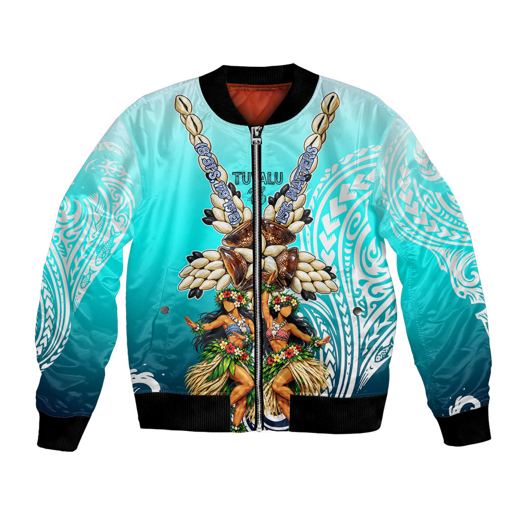 Floating Future Saving Tuvalu Bomber Jacket Ocean Blue Pacific Polynesian Cultural Art Marine Wildlife