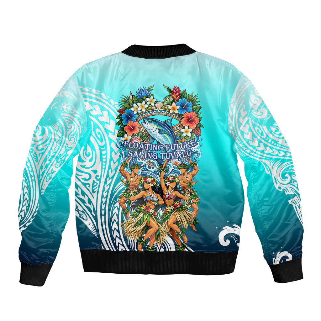 Floating Future Saving Tuvalu Bomber Jacket Ocean Blue Pacific Polynesian Cultural Art Marine Wildlife