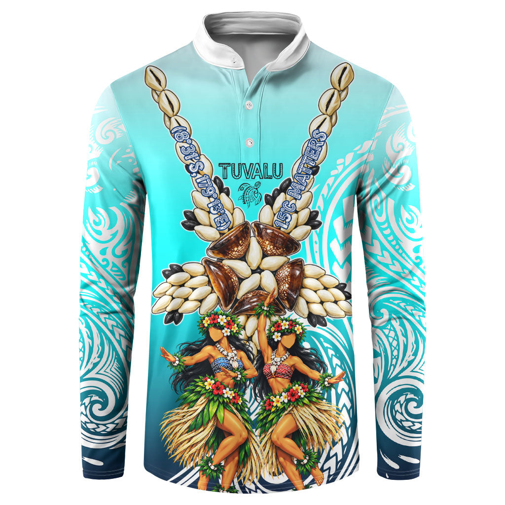 Floating Future Saving Tuvalu Button Sweatshirt Ocean Blue Pacific Polynesian Cultural Art Marine Wildlife