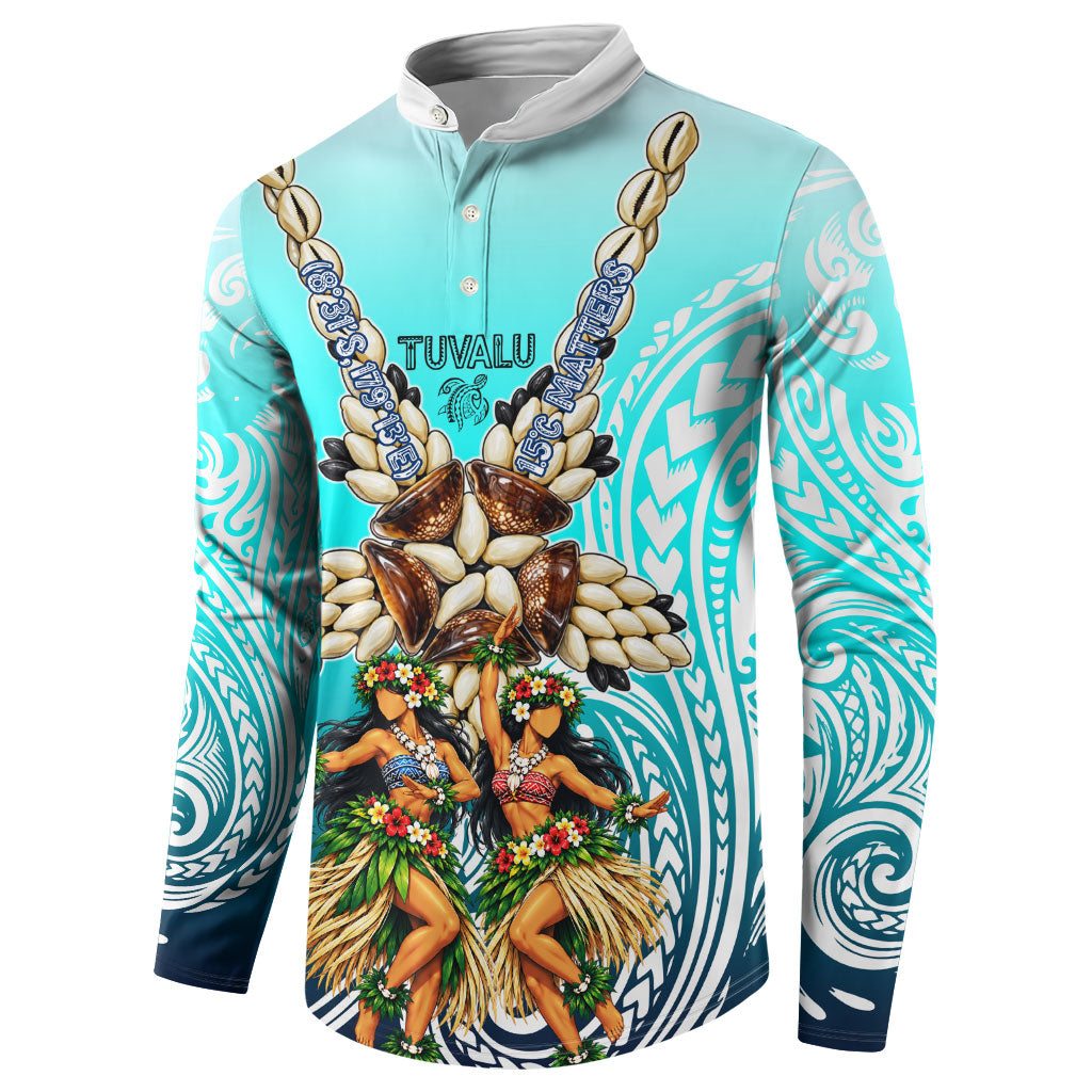 Floating Future Saving Tuvalu Button Sweatshirt Ocean Blue Pacific Polynesian Cultural Art Marine Wildlife