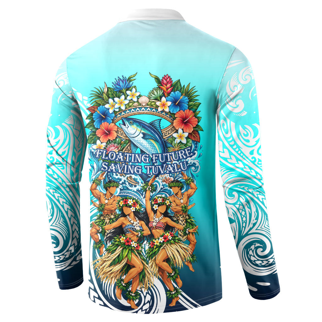 Floating Future Saving Tuvalu Button Sweatshirt Ocean Blue Pacific Polynesian Cultural Art Marine Wildlife