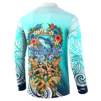 Floating Future Saving Tuvalu Button Sweatshirt Ocean Blue Pacific Polynesian Cultural Art Marine Wildlife