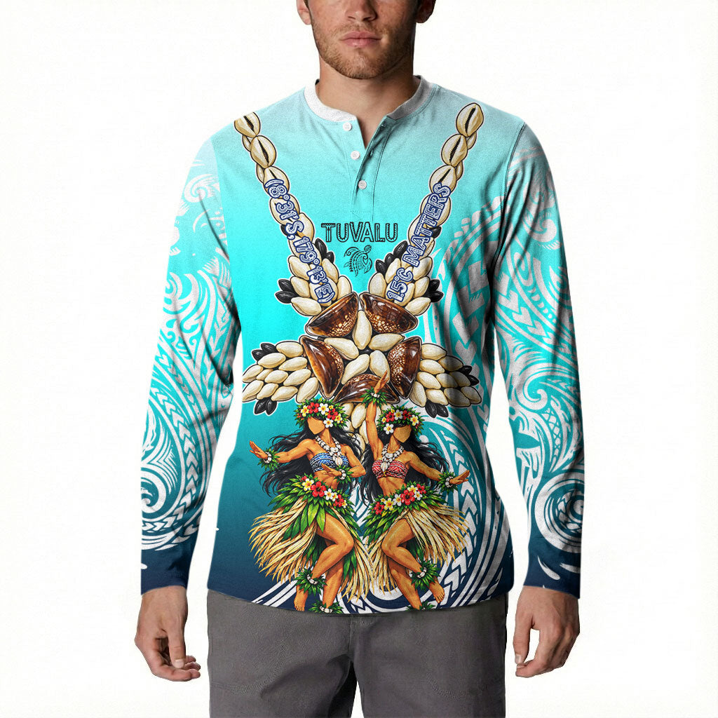 Floating Future Saving Tuvalu Button Sweatshirt Ocean Blue Pacific Polynesian Cultural Art Marine Wildlife
