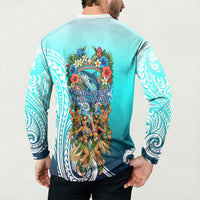 Floating Future Saving Tuvalu Button Sweatshirt Ocean Blue Pacific Polynesian Cultural Art Marine Wildlife