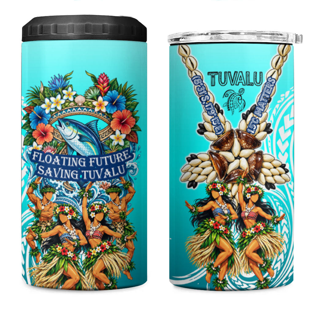 Floating Future Saving Tuvalu 4 in 1 Can Cooler Tumbler Ocean Blue Pacific Polynesian Cultural Art Marine Wildlife