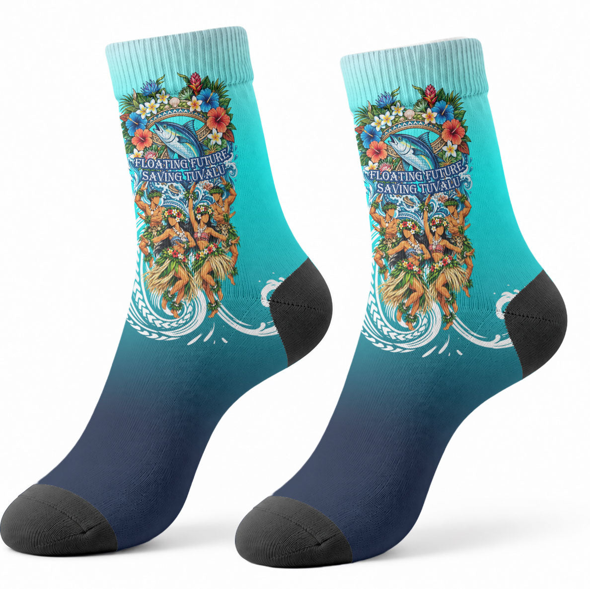 Floating Future Saving Tuvalu Crew Socks Ocean Blue Pacific Polynesian Cultural Art Marine Wildlife TS04 - Polynesian Pride