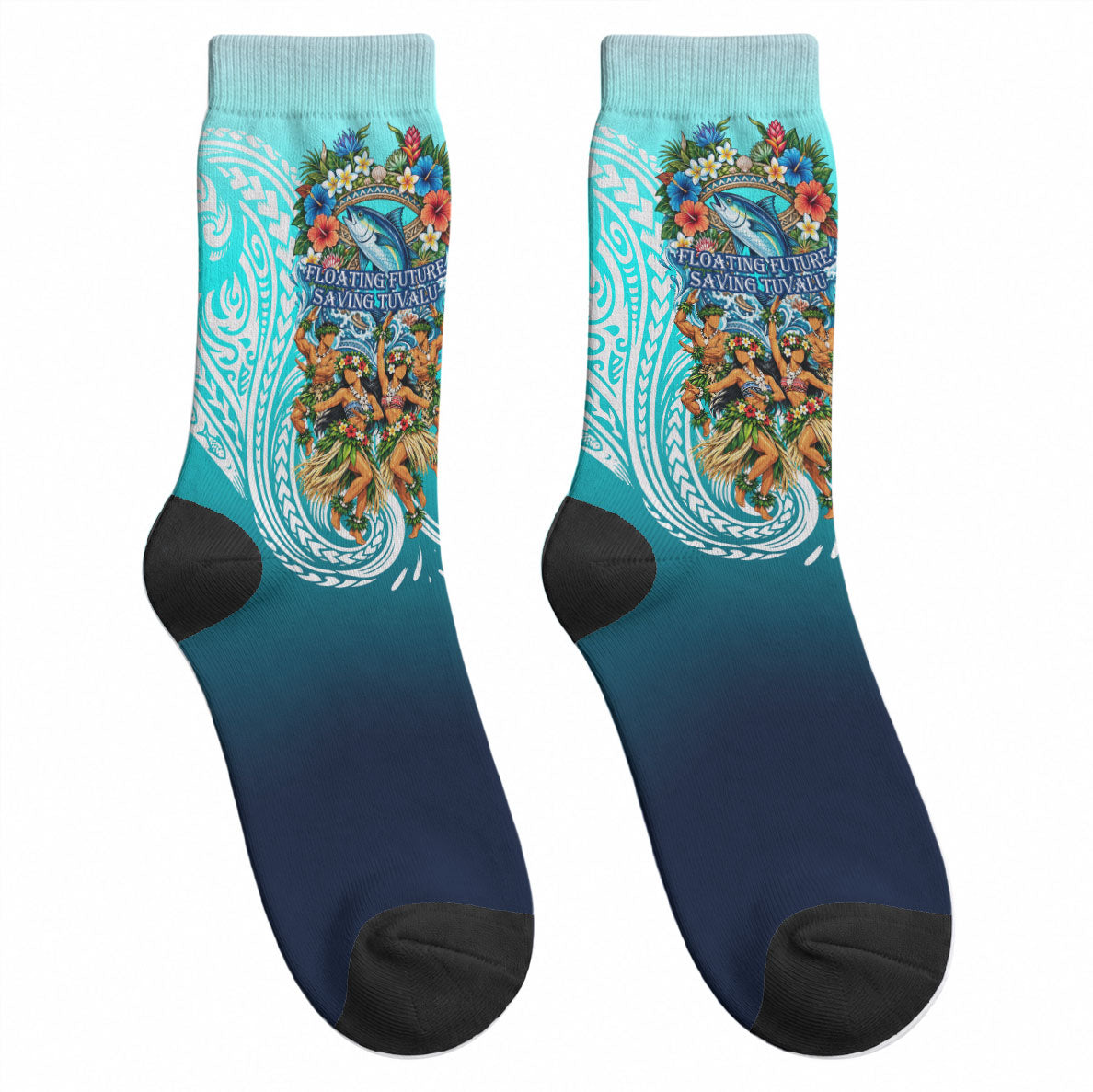 Floating Future Saving Tuvalu Crew Socks Ocean Blue Pacific Polynesian Cultural Art Marine Wildlife TS04 - Polynesian Pride
