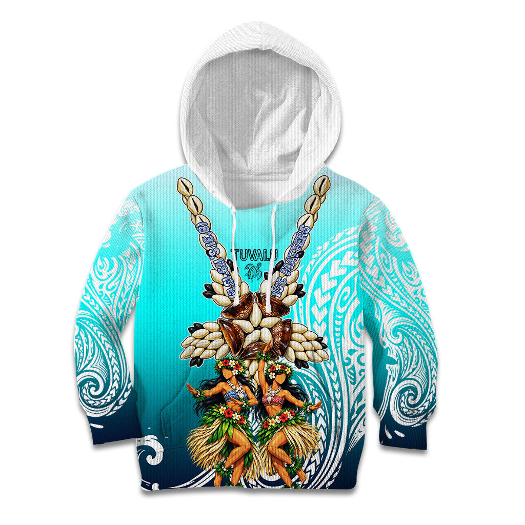 Floating Future Saving Tuvalu Kid Hoodie Ocean Blue Pacific Polynesian Cultural Art Marine Wildlife TS04 Hoodie Blue White - Polynesian Pride