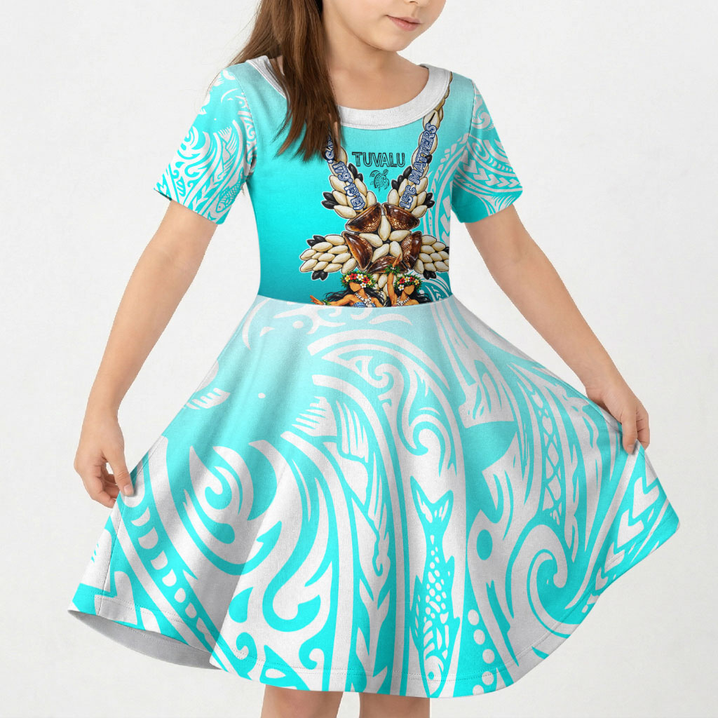 Floating Future Saving Tuvalu Kid Short Sleeve Dress Ocean Blue Pacific Polynesian Cultural Art Marine Wildlife