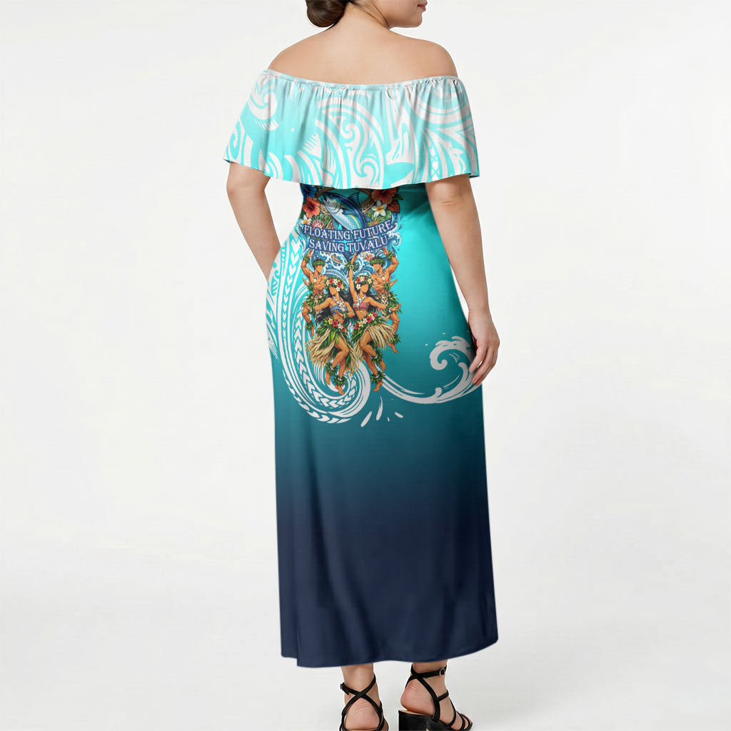 Floating Future Saving Tuvalu Off Shoulder Maxi Dress Ocean Blue Pacific Polynesian Cultural Art Marine Wildlife TS04 - Polynesian Pride