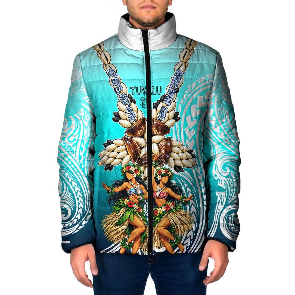 Floating Future Saving Tuvalu Padded Jacket Ocean Blue Pacific Polynesian Cultural Art Marine Wildlife