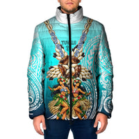 Floating Future Saving Tuvalu Padded Jacket Ocean Blue Pacific Polynesian Cultural Art Marine Wildlife