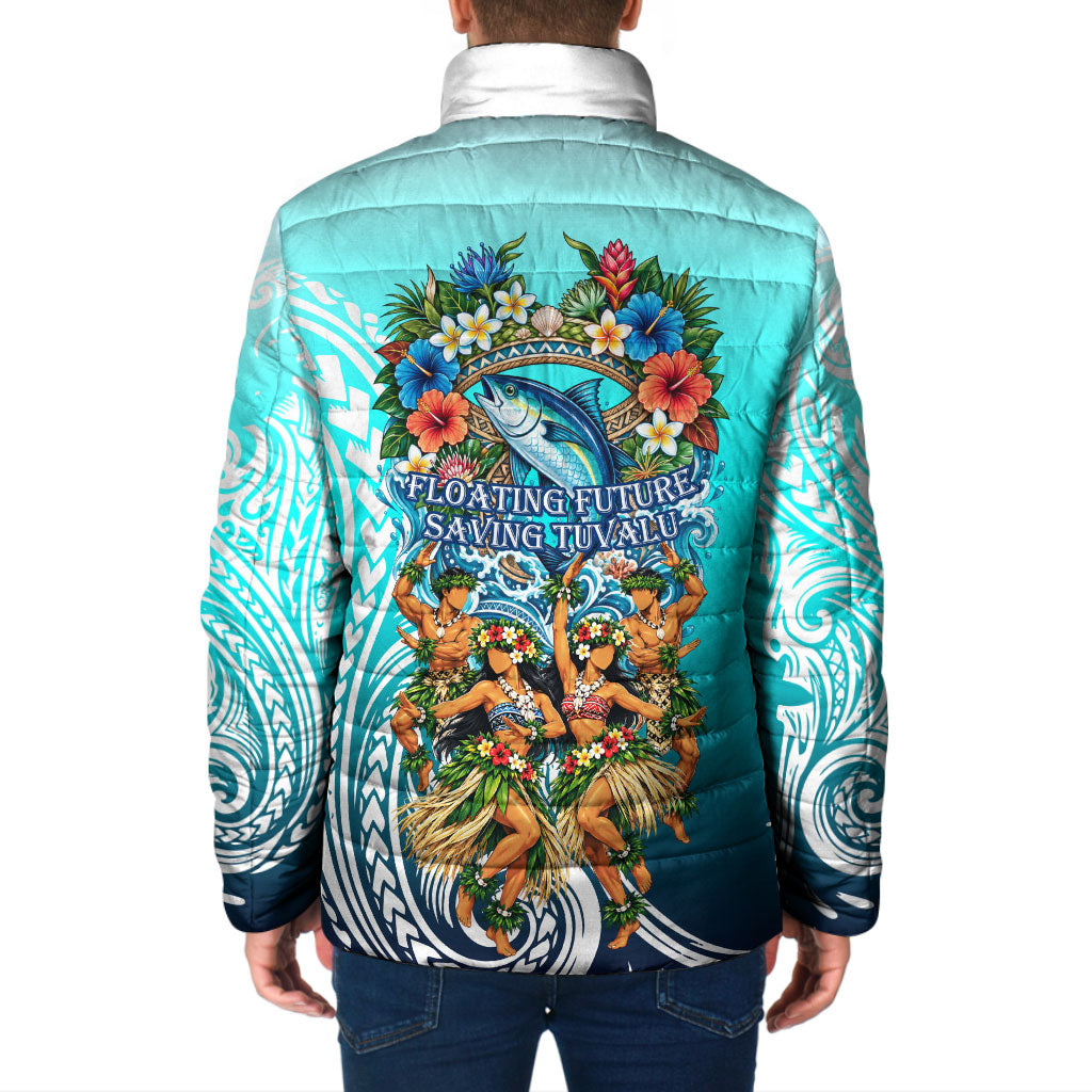 Floating Future Saving Tuvalu Padded Jacket Ocean Blue Pacific Polynesian Cultural Art Marine Wildlife
