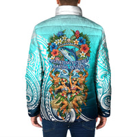 Floating Future Saving Tuvalu Padded Jacket Ocean Blue Pacific Polynesian Cultural Art Marine Wildlife